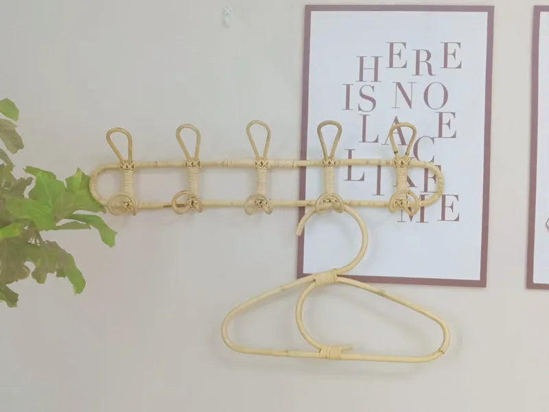 Rattan Wall Hooks Rattan Hanger Kids Garments Organizer Rack Clothes Hat Hanging Hook Kids Room Decor Hangers Clothing Storage