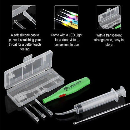 Tonsil Stone Remover Tool LED Light Earpick Steel Earwax Remover 3 Tips Irrigator Clean Ear Care Wax Cleaning Tools