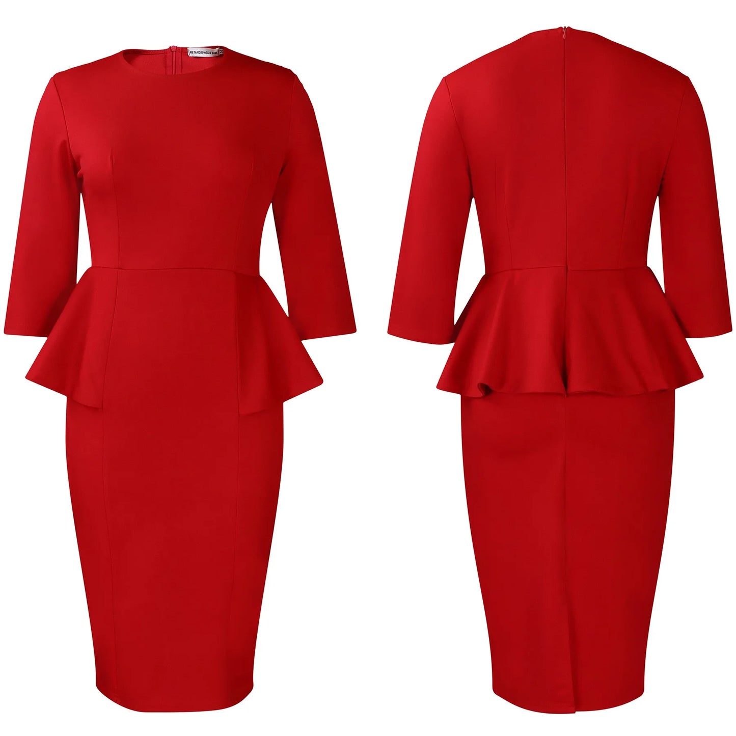 Elegant Office Dresses for Woman O Neck Full Sleeve Sheath Ruffles Package Hips Mid Calf Professional Business Work Dress Midi
