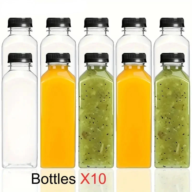 10pcsPlastic Juice Bottles Long-Lasting, Spill-Proof, Milk, and More - Easy Cleaning and Refilling Clear Water Bottle Portable ﻿