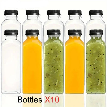 10pcsPlastic Juice Bottles Long-Lasting, Spill-Proof, Milk, and More - Easy Cleaning and Refilling Clear Water Bottle Portable ﻿