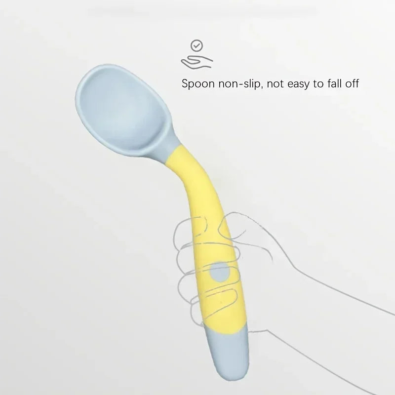 1 Pair Silicone Spoon for Baby Bendable Soft Fork Children Feeding Training Tableware Silicone Soft Fork Spoon Set Tableware