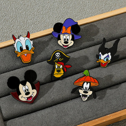 6 Pcs Cartoon cartoon character Mickey Brooch Halloween Mickey Mouse Donald Duck Metal badge Alloy drip pin accessories
