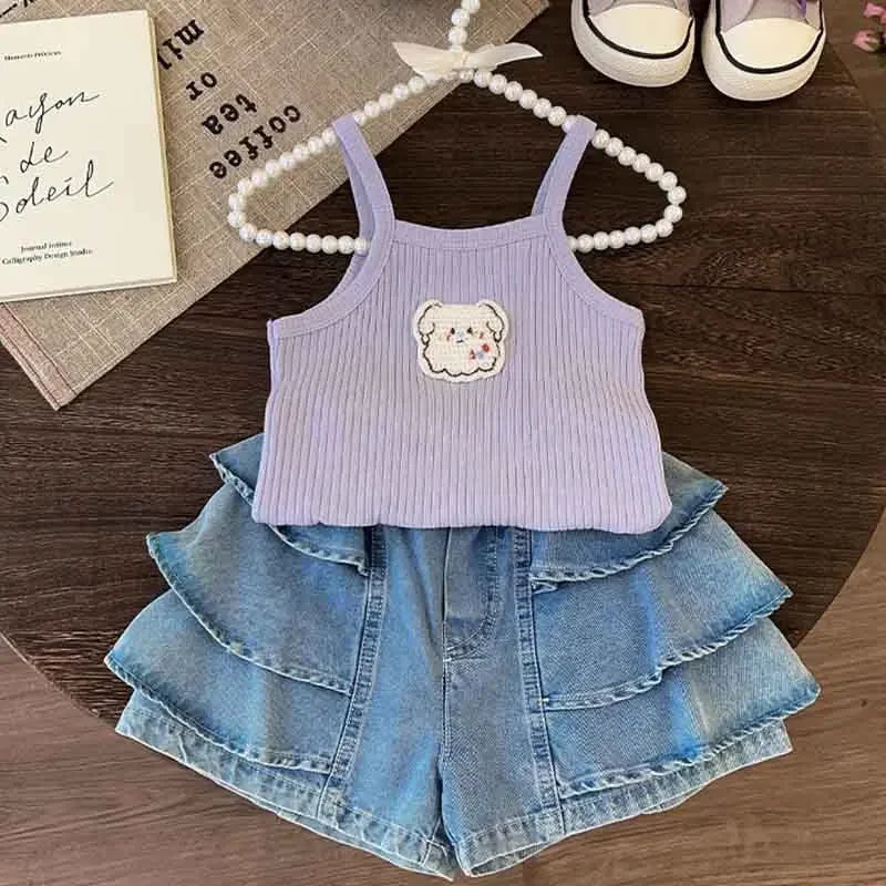 Baby Girls T-shirts for Kids Summer Sleeveless Knitted Tops Vest Outfits Girls Cute Halter Tops Tees Children Clothing 1-12 Year