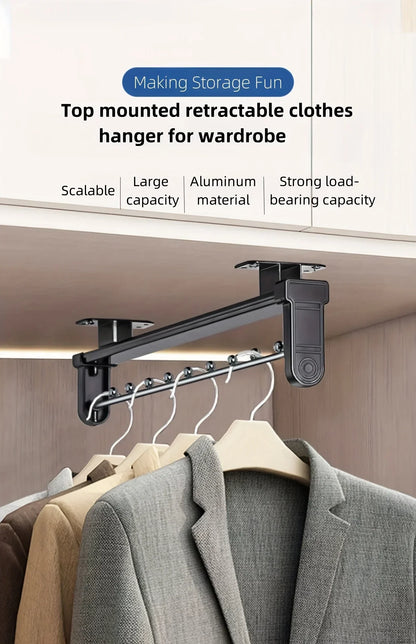 Pull-Out Clothes Storage Rod Adjustable Foldable Metal Hanging Rail for Wardrobes Space-Saving Organizer Drying Racks