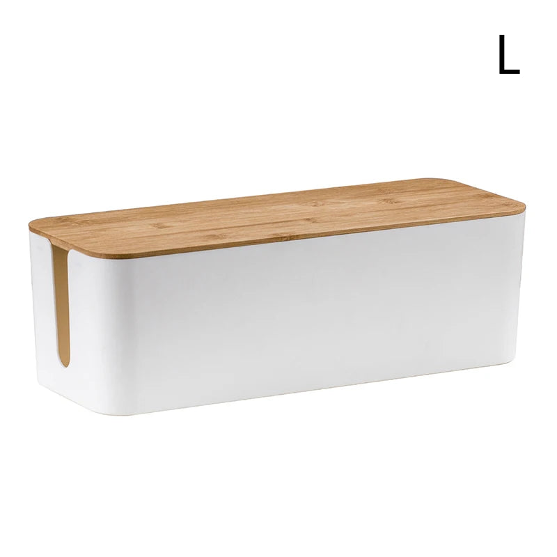 Cable Storage Box Power Strip Case Wooden Power Line Wire Management Organizer Anti-Dust Charger Socket Network Line Storage Bin