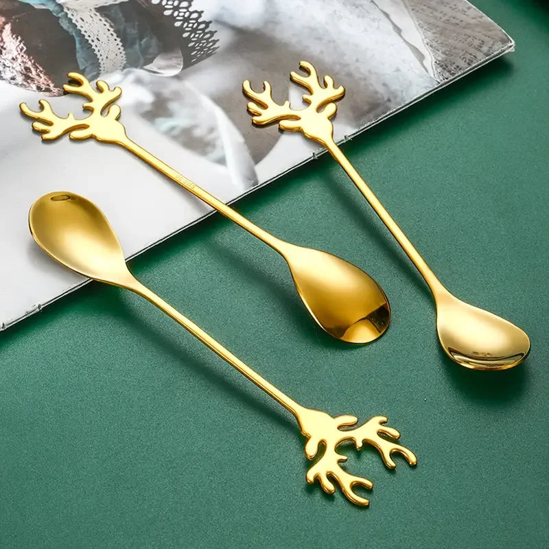 4/8pcsStainless steel elk spoon Home dessert spoon coffee spoon tea spoon Christmas elk design exquisite tableware