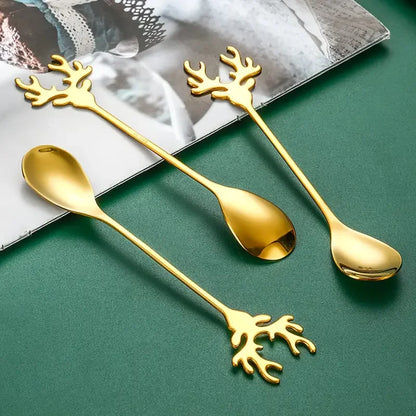 4/8pcsStainless steel elk spoon Home dessert spoon coffee spoon tea spoon Christmas elk design exquisite tableware