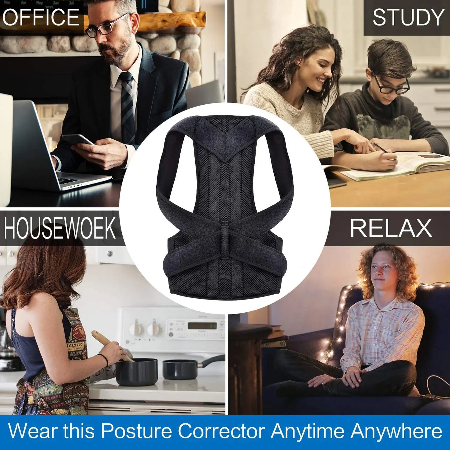 Adjustable Posture Corrector Brace for Hunchback Relief - Comfortable Invisible Back Support Improves Sitting Standing Posture