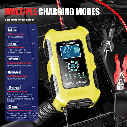 Car Battery Chargers 12V/10A 24V/5A Full Automatic AGM Wet Smart Battery Chargers Maintainer Portable Battery Chargers