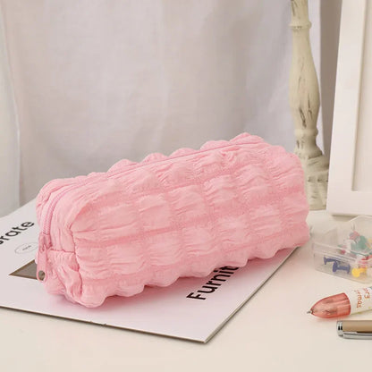 Cute Cream Puff Pencil Case Big Capacity Pen Bag Zipper Stationary Organzier Aesthetic Pen Case Makeup Storage Office Stationary