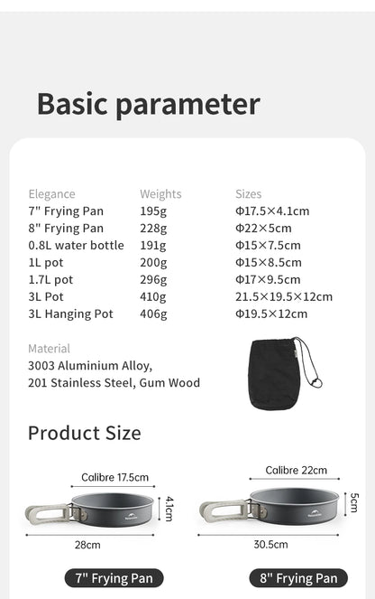 Naturehike Camping Pot Set Aluminum Alloy Cookware Pot Set Portable Outdoor Picnic Tableware Camping Cookware Kit CNK2450CF010