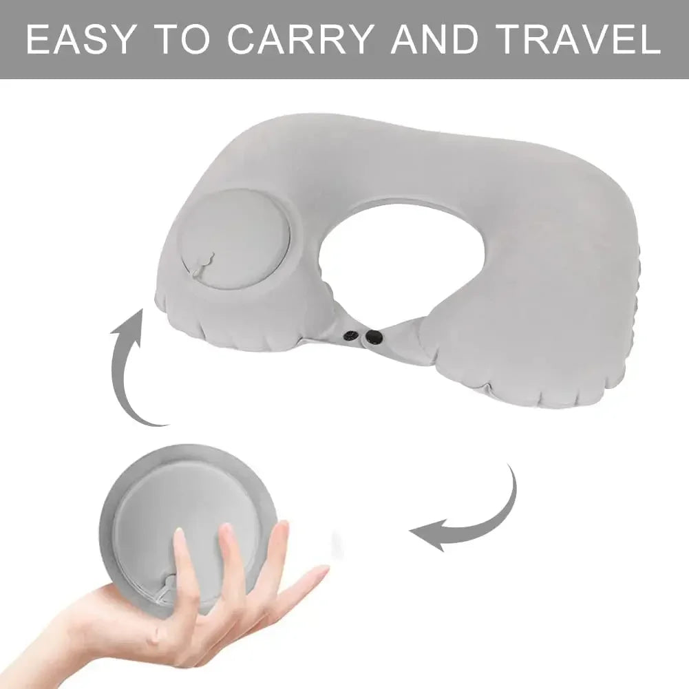 U-Shaped Inflatable Travel Pillow Portable Air Neck Support Cushion Comfortable Sleeping Press to inflate pillow