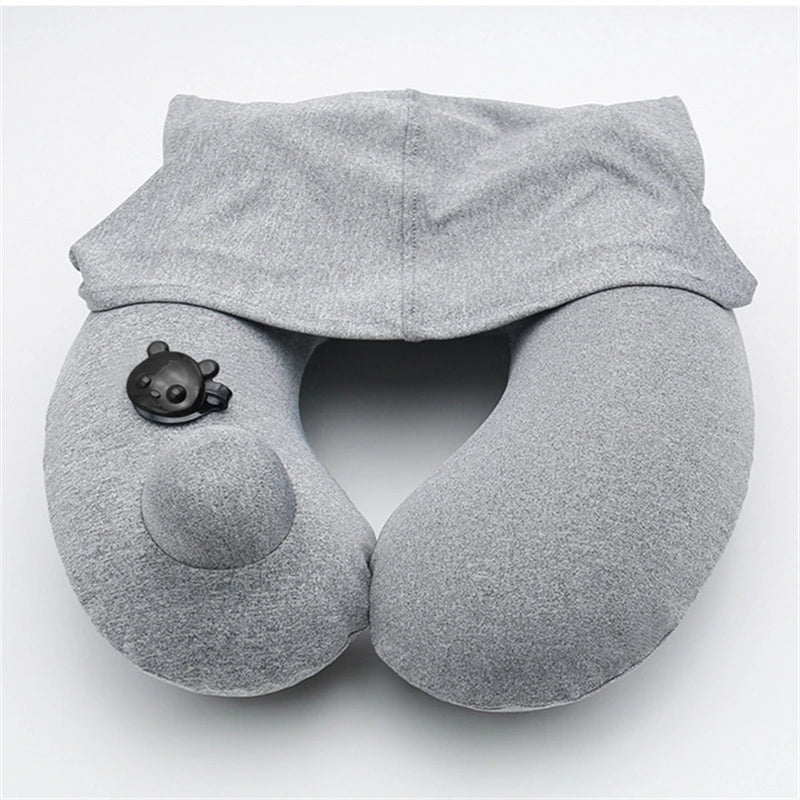 1 PCS Gray Inflatable Travel Pillow U Shaped Neck Support Waist Airplane Pillow With Cap Outdoor Camping Flight Accessories