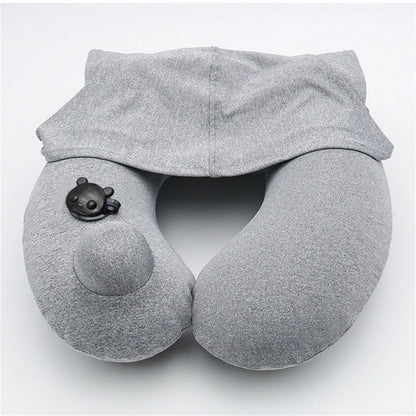 1 PCS Gray Inflatable Travel Pillow U Shaped Neck Support Waist Airplane Pillow With Cap Outdoor Camping Flight Accessories