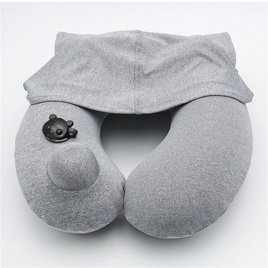 1 PCS Gray Inflatable Travel Pillow U Shaped Neck Support Waist Airplane Pillow With Cap Outdoor Camping Flight Accessories