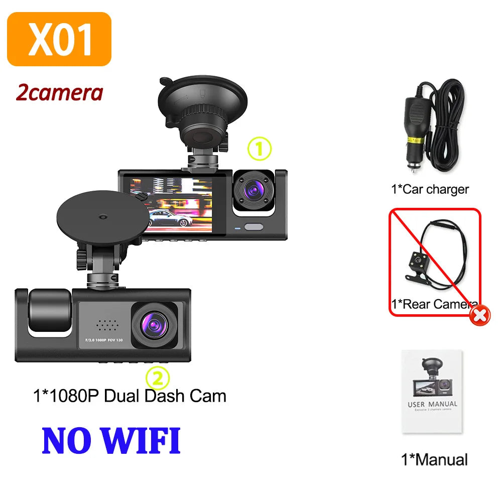 3Camera Dash Cam For Car Camera 1080P Video Recorder WIFI Car DVR 2lens Front Rear View Camera Night Vision Car Accessories