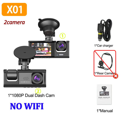 3Camera Dash Cam For Car Camera 1080P Video Recorder WIFI Car DVR 2lens Front Rear View Camera Night Vision Car Accessories