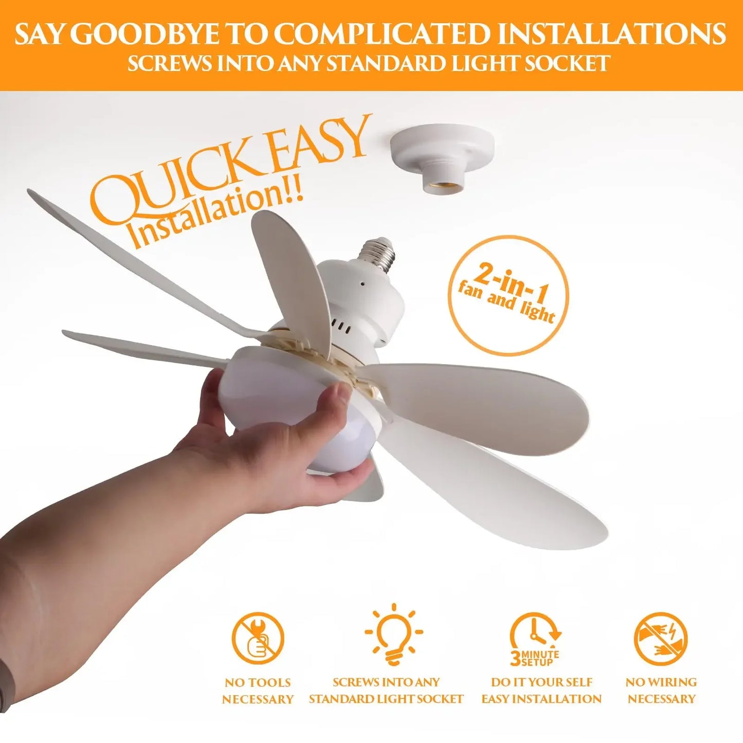 LED 40W ceiling fan light E27 with remote control for dimming, suitable for living room, study, household use, 85-265V