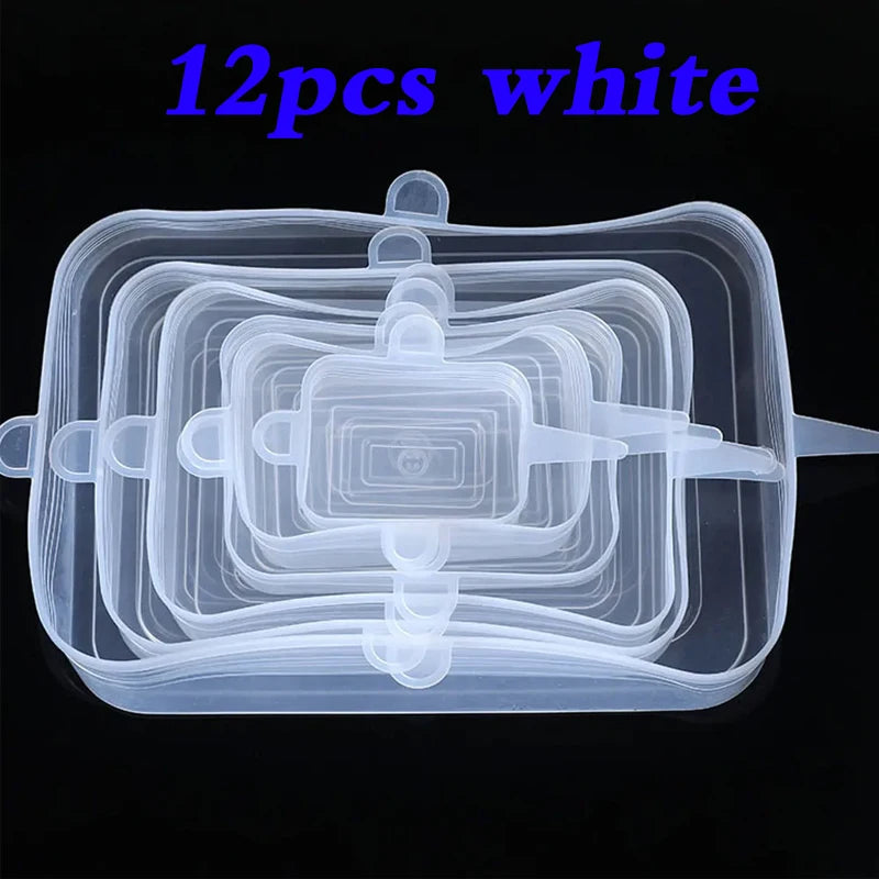 12pcs Silicone Stretch Lids Round Rectangle Magic Lids Reusable Food Covers for Bowls Cups Cans Shapes of Container Dishwasher