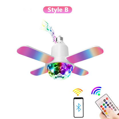 Smart LED Bulb 4-Leaves Lamp Music Bluetooth Audio Folding Remote Control Christmas Projection Starry Light for Party Wedding