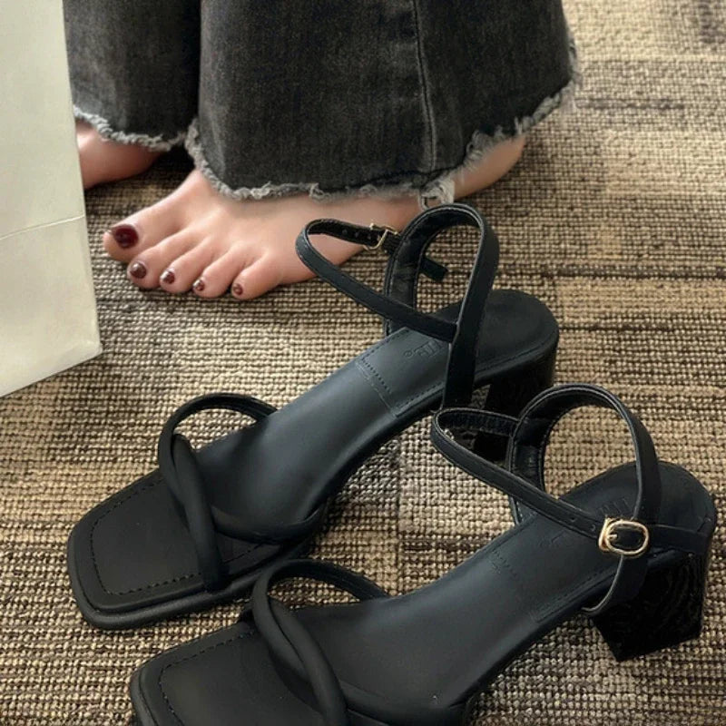 Sandals, 2025 Summer New Fashion Gentle Retro Chunky Non-slip Sandals, A Line with 5cm High Heels Summer Beach Sandals