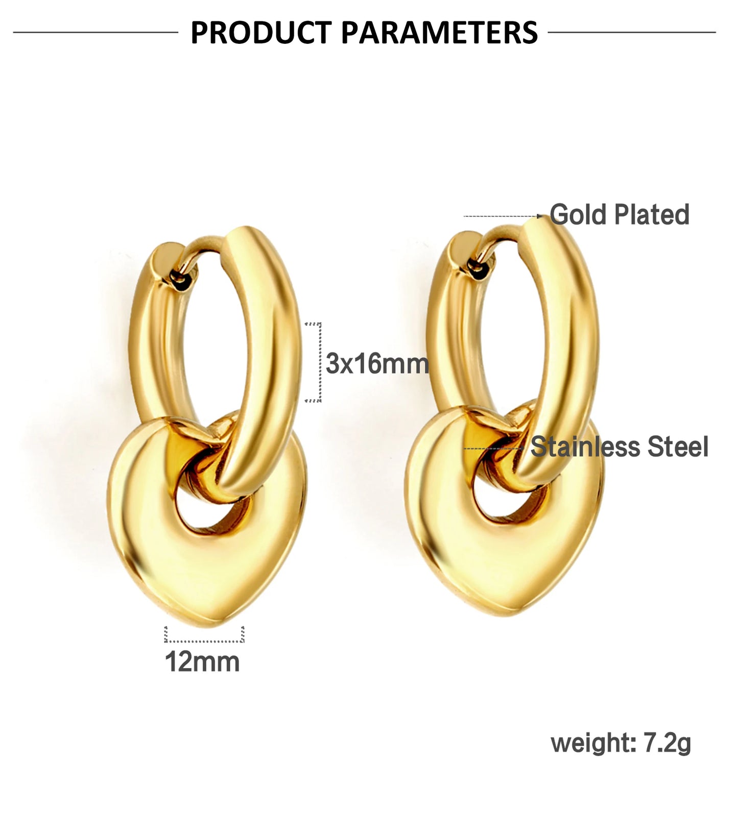 LUXUSTEEL Golden Heart style Women's Hoop Earrings Stainless Steel Female Earring Flower Star Drop Ear ring Jewelry Gifts