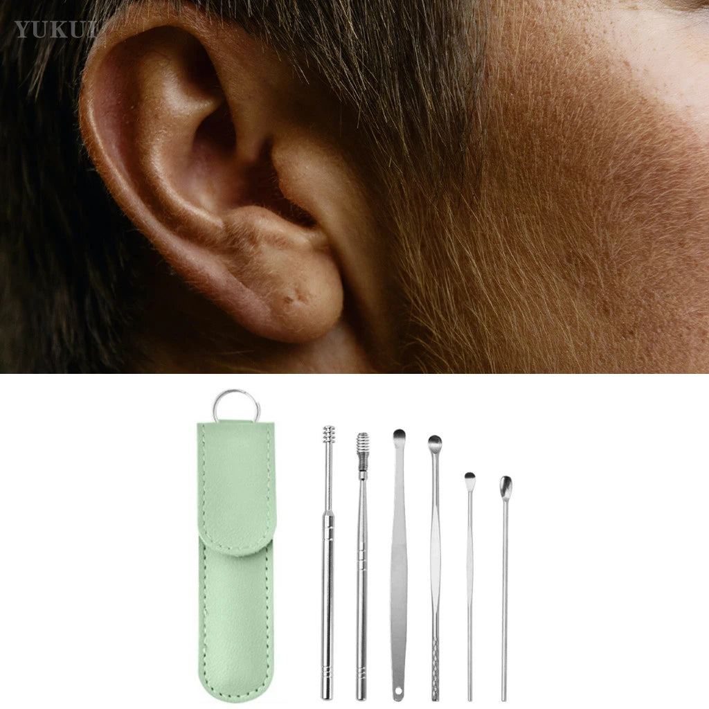 Ear Cleaning Tool Stainless Steel Ear Pick Kit &1Pc Storage Bag Earwax Remover Tool