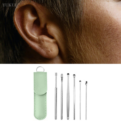 Ear Cleaning Tool Stainless Steel Ear Pick Kit &1Pc Storage Bag Earwax Remover Tool