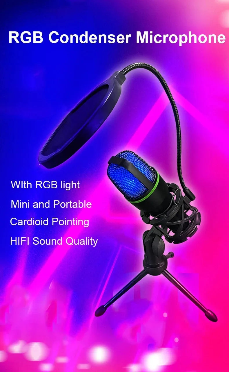 USB condenser microphone RGB desktop recording microphone suitable for PC laptops streaming media video games live streaming con