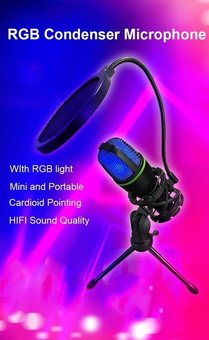 USB condenser microphone RGB desktop recording microphone suitable for PC laptops streaming media video games live streaming con