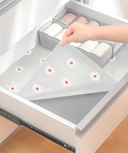 1 Roll Daisy Shelf Liner Kitchen Cabinet Pad Paper Non-Slip Refrigerator Liner Waterproof Fridge Pad Cupboard Mat Drawer Liner