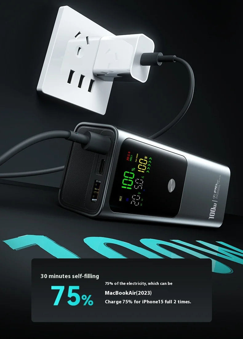 New PD100W Power Bank 30000mAh Large Capacity Two-way Fast Charging Portable Powerbank Laptop External Spare Battery for Macbook