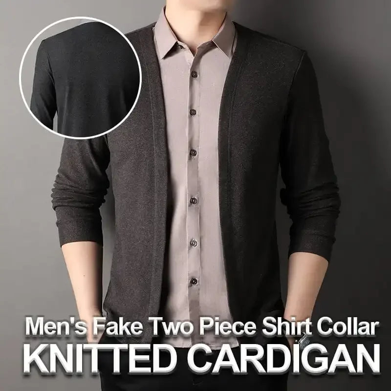 Men's Fake Two Piece Shirt Collar Knitted Cardigan Long Sleeve Shirt Man High Street Fake Two Pieces Button All-match Cardigan