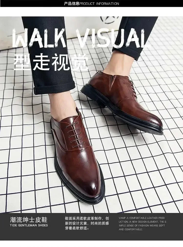Business Formal Leather Shoes Men's Casual with Suit Low Top Solid Wedding Oxford Shoes Pointed Office Shoes