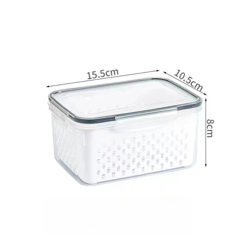 1- 3Pcs Refrigerator Organizer Boxes Fresh Fruit & Vegetable Keep - Fresh Containers with Draining Baskets Kitchen Storage Box