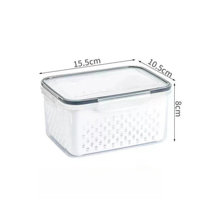 1- 3Pcs Refrigerator Organizer Boxes Fresh Fruit & Vegetable Keep - Fresh Containers with Draining Baskets Kitchen Storage Box