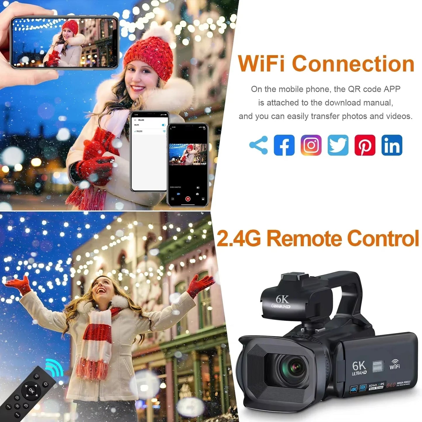6K Ultra HD Professional Video Cameras for Photography 18X Digital Zoom YouTube Live Streaming Camcorders 64MP Vlogging Recorder