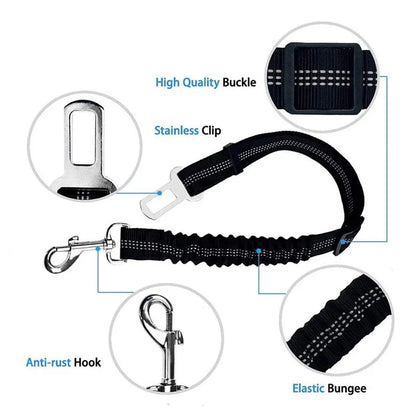 Adjustable Dog Car Seat Belt - Retractable Elastic Safety Leash with Shock Absorption, Pet Car Safety Harness for Dogs