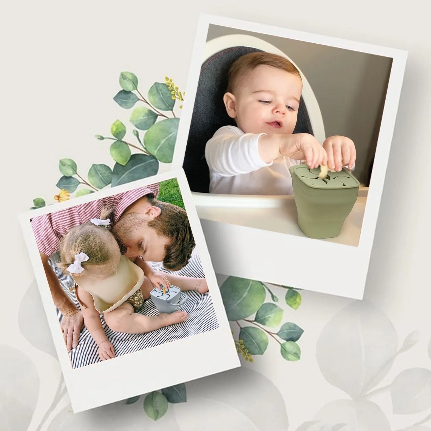 BPA Free Baby Silicone Plate Snack Cup Set Non-slip Kid Suction Plate Wooden Handle Silicone Spoon Bibs Baby Feeding Tableware