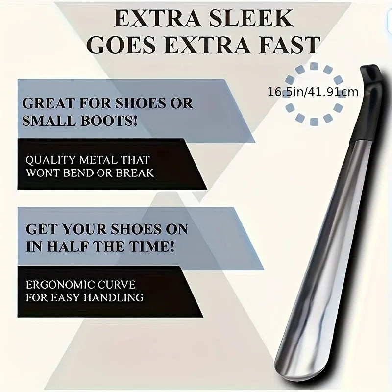 Stainless steel shoehorn, shoe lift, no bending shoe wearer, shoehorn.