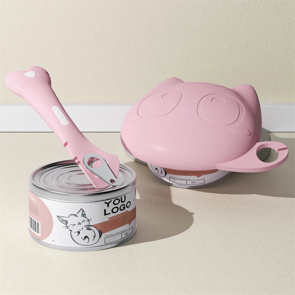 Silicone Cat Food Can Lid and Spoon Set, Multifunctional Pet Wet Food Feeding Scoop with Can Opener, Sealed Pet Food Storage