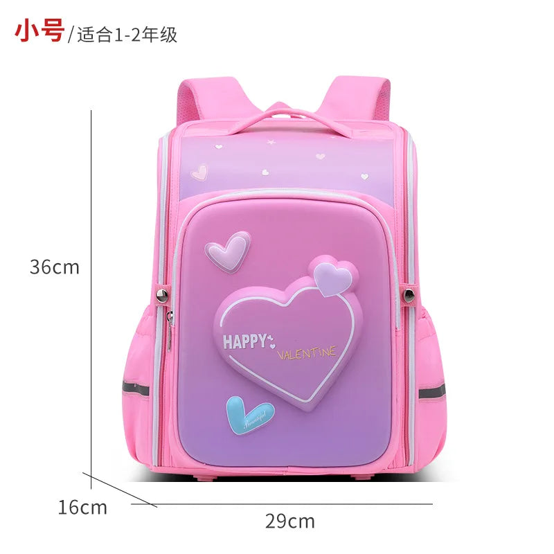 primary school bags for girls cute cartoon love heart pink school backpack student bookbag elementary school kids backpack