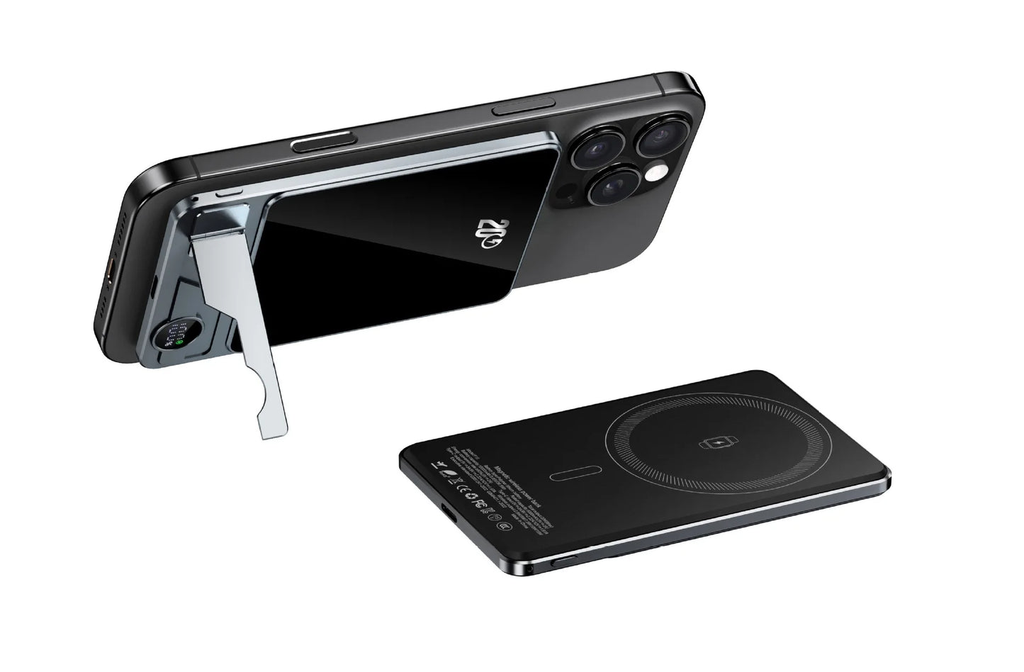 Portable Charger Powerbank With Cable PD20W Power Bank Wireless 15W With Phone Holder LED Display Mobile Phone Backup Battery