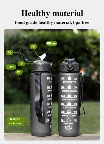 1L 1000ml Water Bottle Liter Stay Hydrated  Material Plastic Sport Bottle Reminder Times Sports Outdoor Fitness Office Running