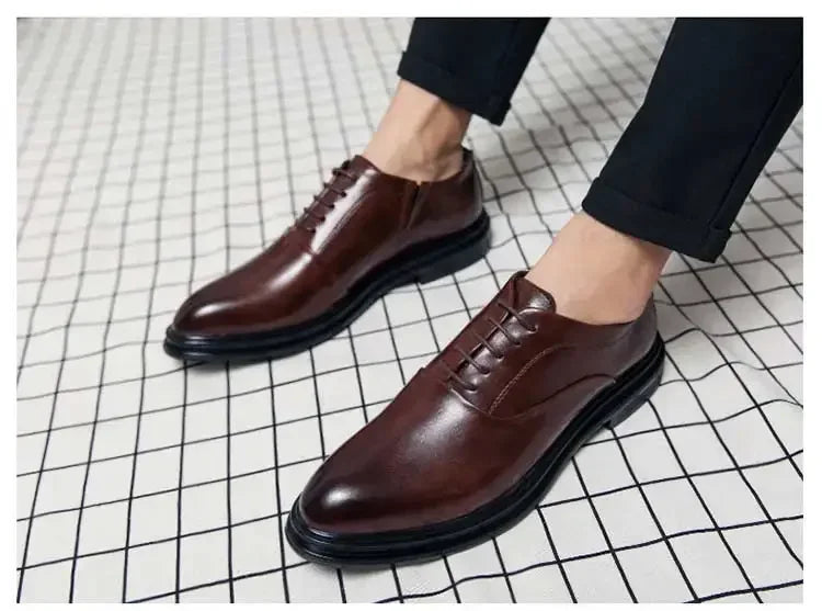 Business Formal Leather Shoes Men's Casual with Suit Low Top Solid Wedding Oxford Shoes Pointed Office Shoes