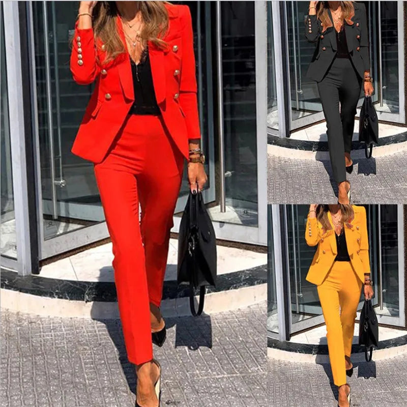 Office Pants Set Elegant Women's Fashionable Western-Style Suit High-End Business Attire Long-Pants Set For Special Occasion