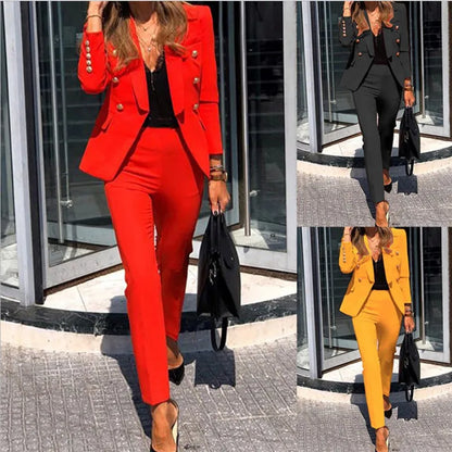 Office Pants Set Elegant Women's Fashionable Western-Style Suit High-End Business Attire Long-Pants Set For Special Occasion