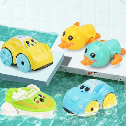 Baby Bath Toys Children Bathing Cute Swimming duck Water Playing Toys Clockwork Car Cartoon Vehicle Baby Bath Toy for Kids Gift