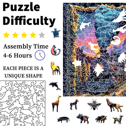 "Train Wooden Puzzle | Challenging Brain Game with Irregularly Cut Pieces • Durable Wooden Construction • Colorful Artwork & Int